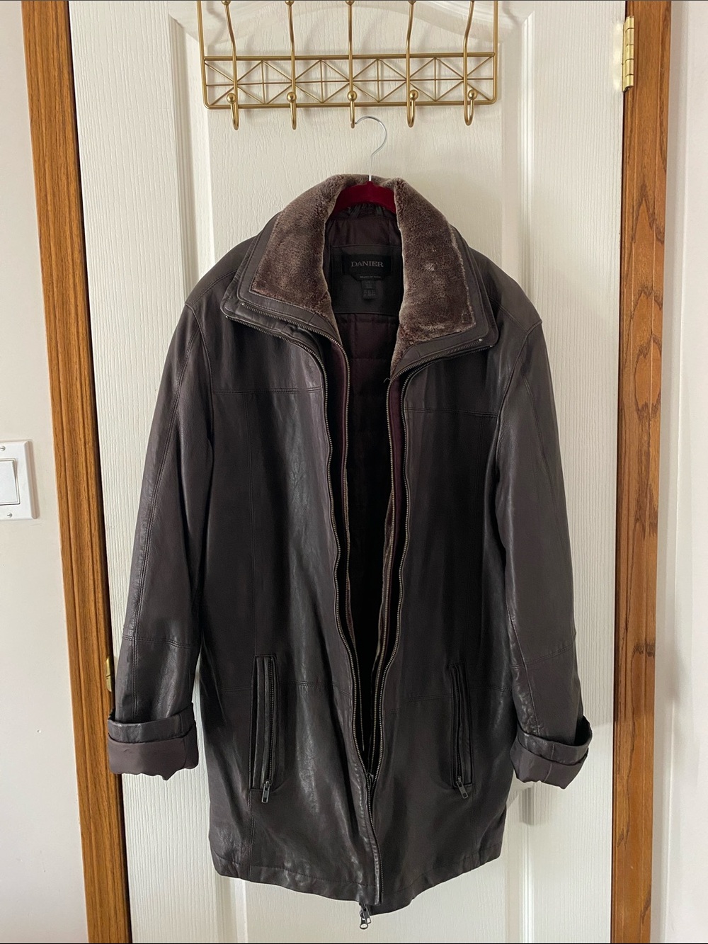 Danier Dark Brown Leather Jacket with Shearling Collar